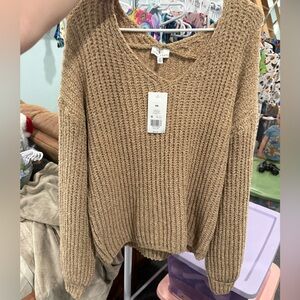 True Craft V-Neck Sweater in Tan